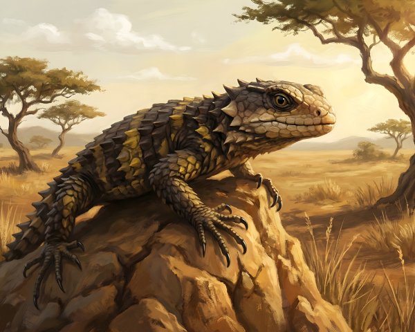 Vibrant Digital Painting of a Thorny Reptilian Creature
