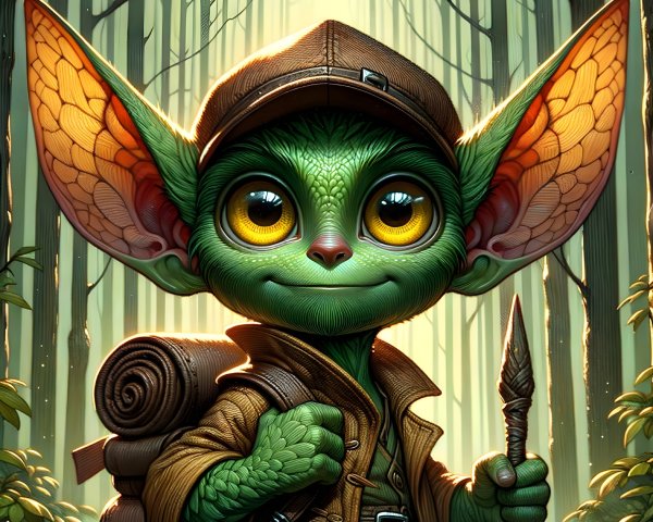 Whimsical Green-Skinned Character in Lush Forest