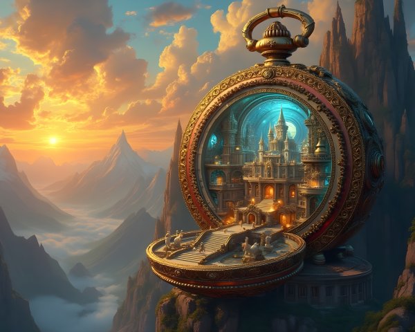 Golden Pocket Watch Revealing Enchanting Castle Scene