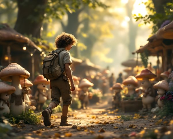 Whimsical Forest Market with Oversized Mushrooms