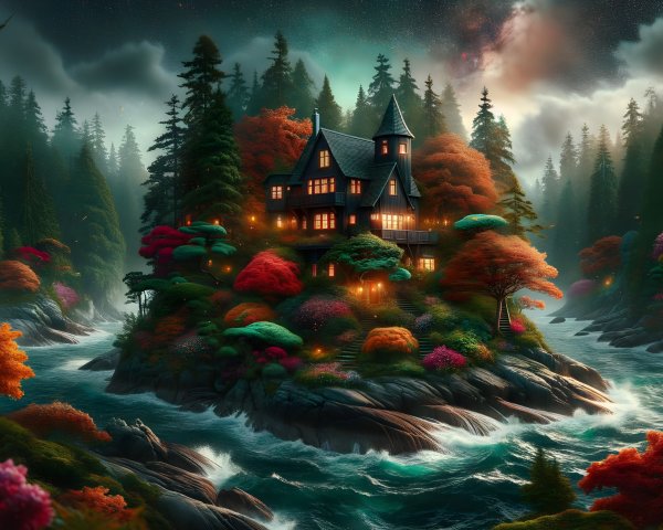 Secluded House on Rocky Island Surrounded by Nature