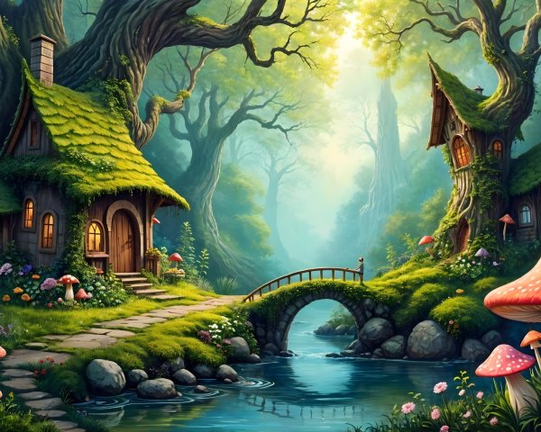 Enchanting Cottages in a Magical Forest Setting