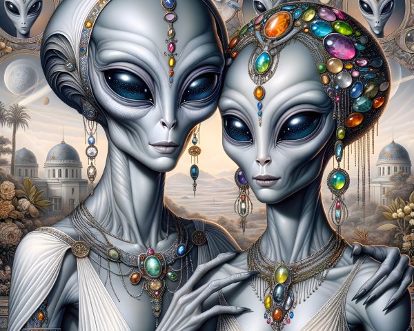 Elegant Alien Beings in Surreal Landscape