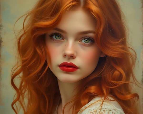 Portrait of a Young Woman with Wavy Red Hair