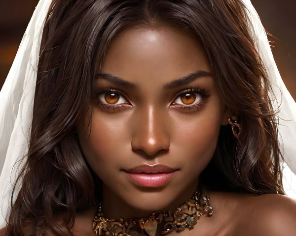 Close-up Portrait of a Young Woman with Amber Eyes