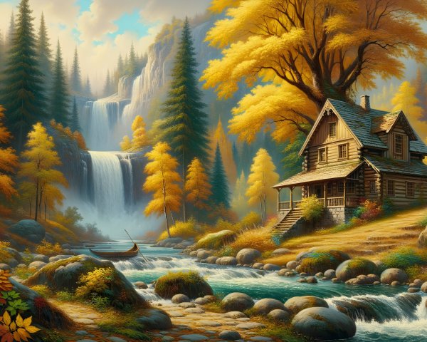 Charming Log Cabin by a Cascading Waterfall