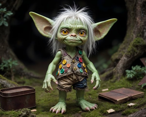 Whimsical Green-Skinned Creature in Magical Forest