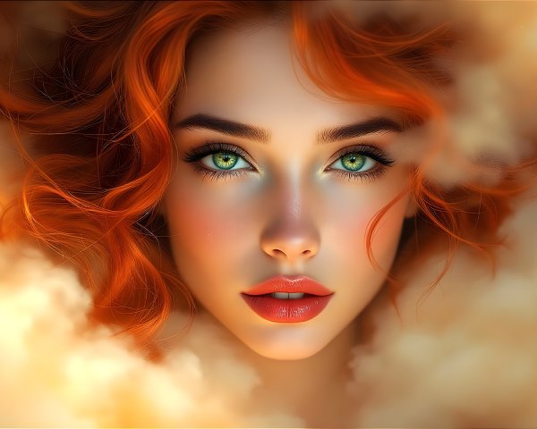 Portrait of a Young Woman with Red Hair and Green Eyes