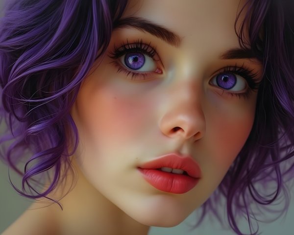 Close-Up Portrait of a Young Woman with Purple Hair