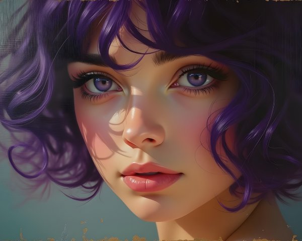 Young woman with purple hair and captivating eyes