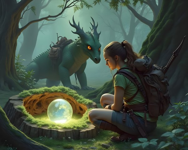 Young Adventurer Discovers Glowing Orb in Forest
