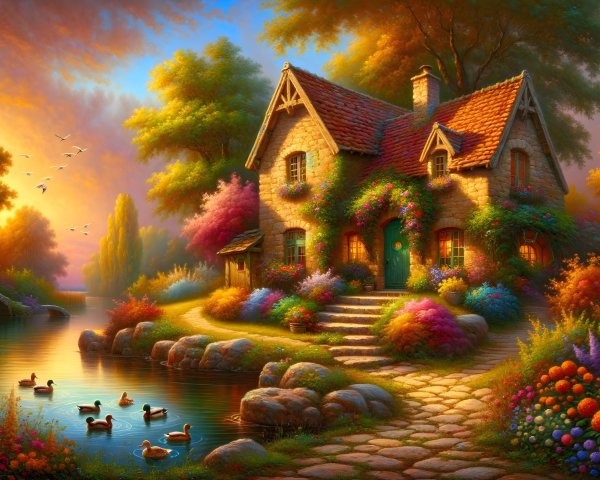 Charming Stone Cottage by a Serene River Landscape