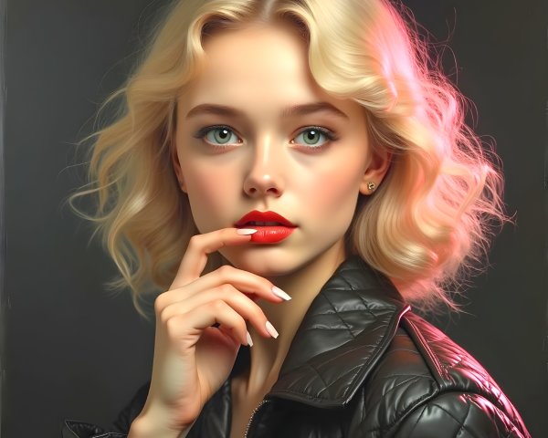 Portrait of a young woman with blonde hair and green eyes