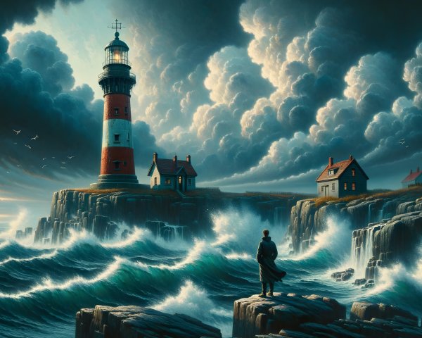 Majestic lighthouse on cliffs with dramatic sea view