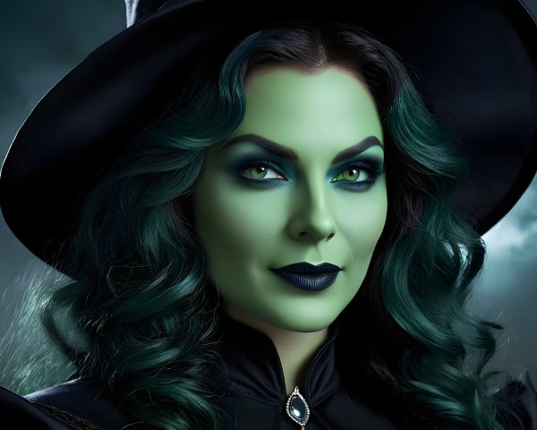 Portrait of a Woman with Green Skin and Hair
