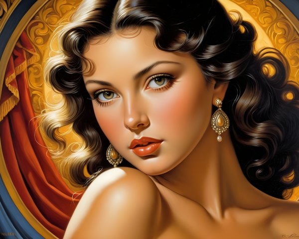 Portrait of a Woman with Dark Curls and Green Eyes