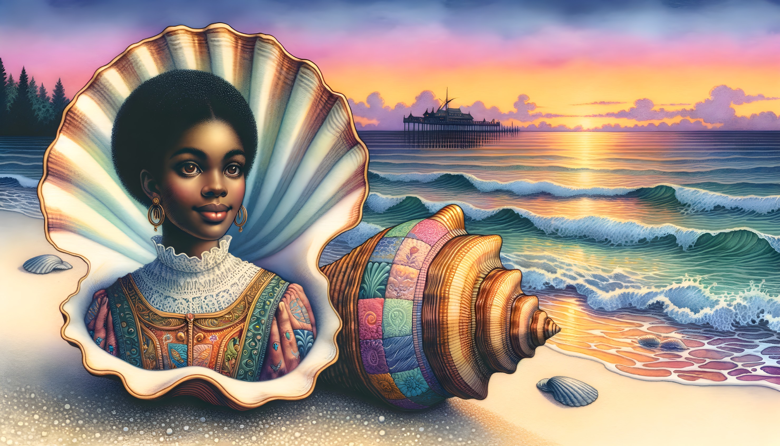 Coastal Portrait of a Woman Emerging from a Seashell