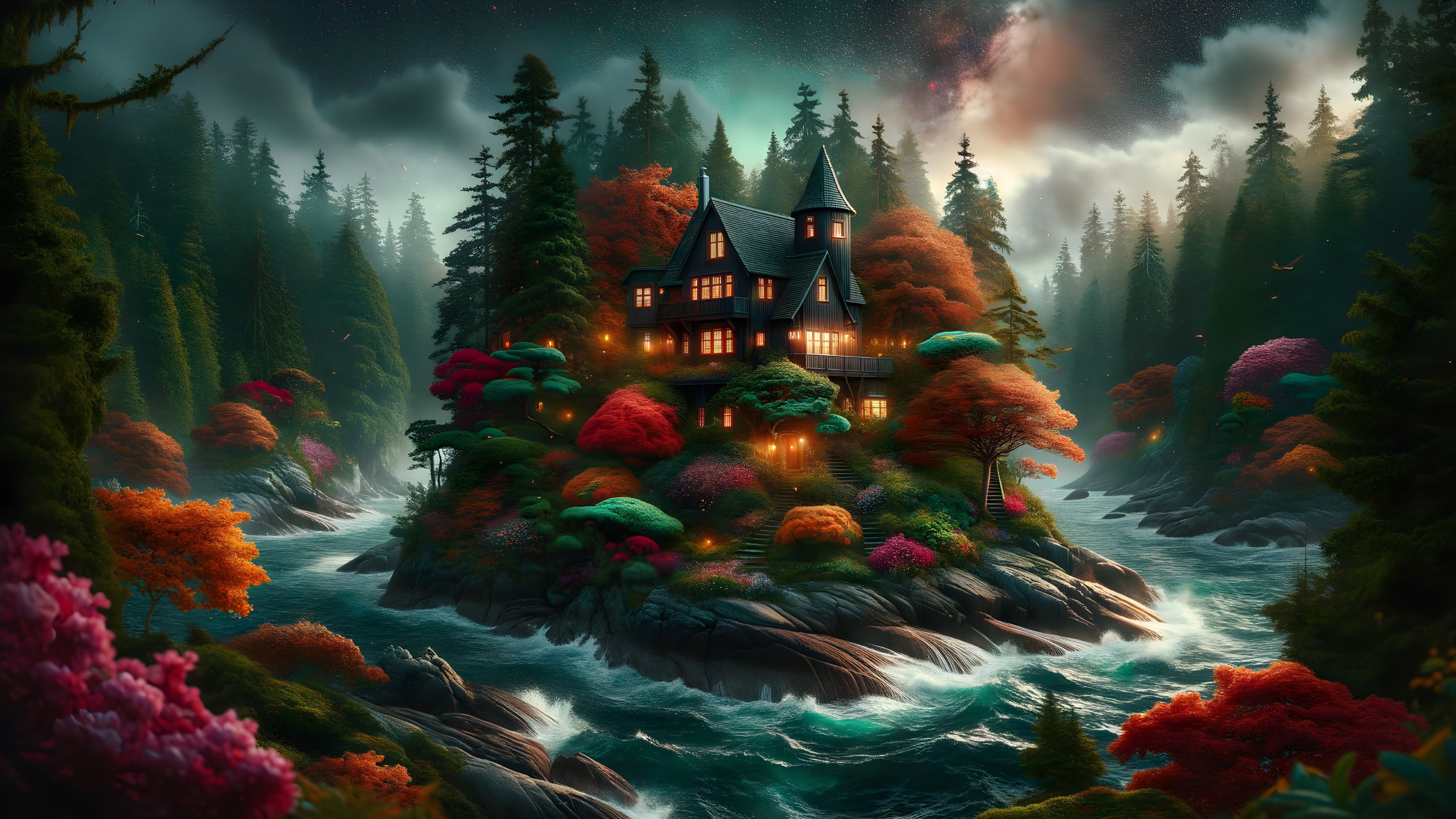 Secluded House on Rocky Island Surrounded by Nature