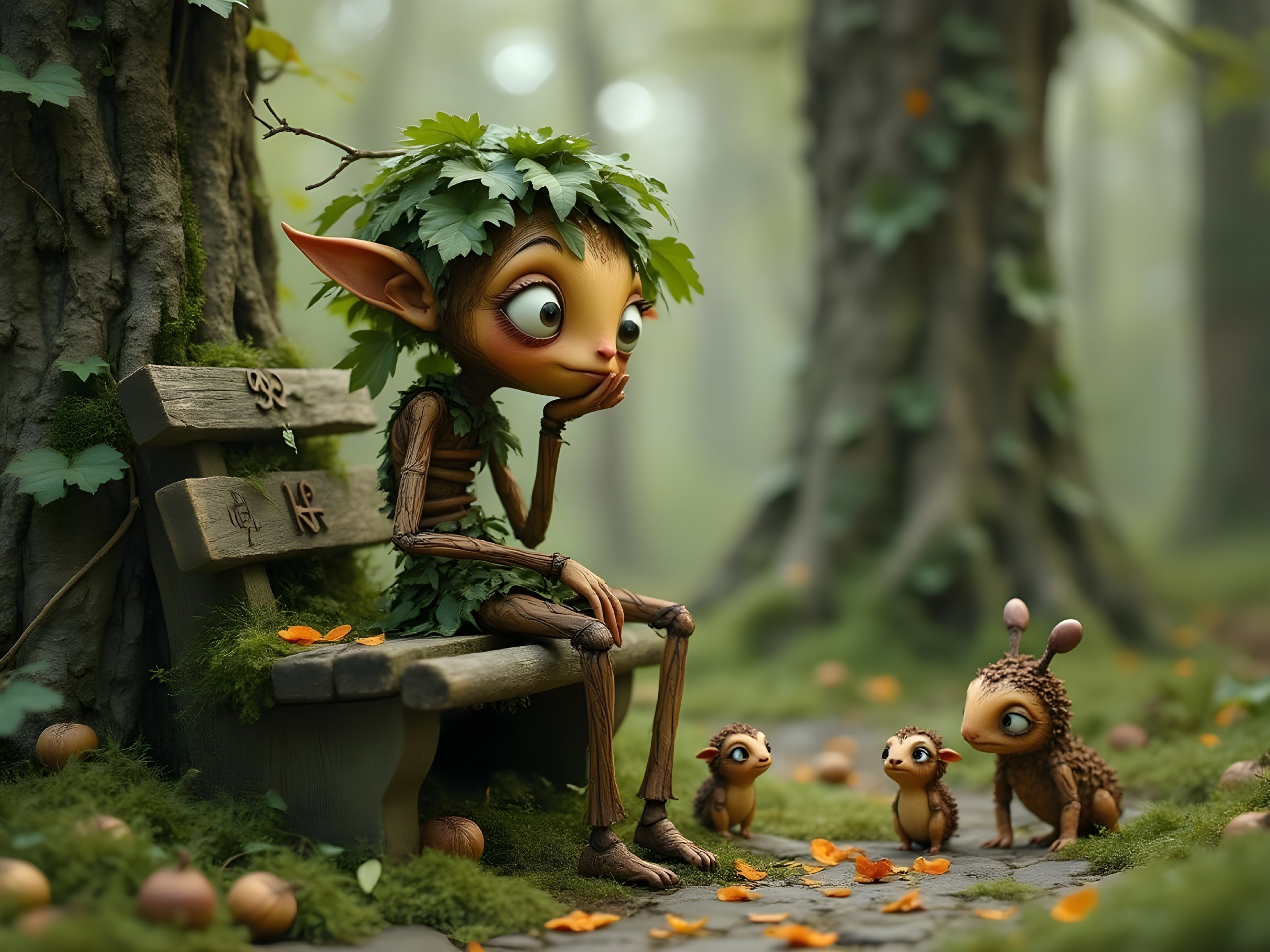 Whimsical Creature in Serene Forest Setting