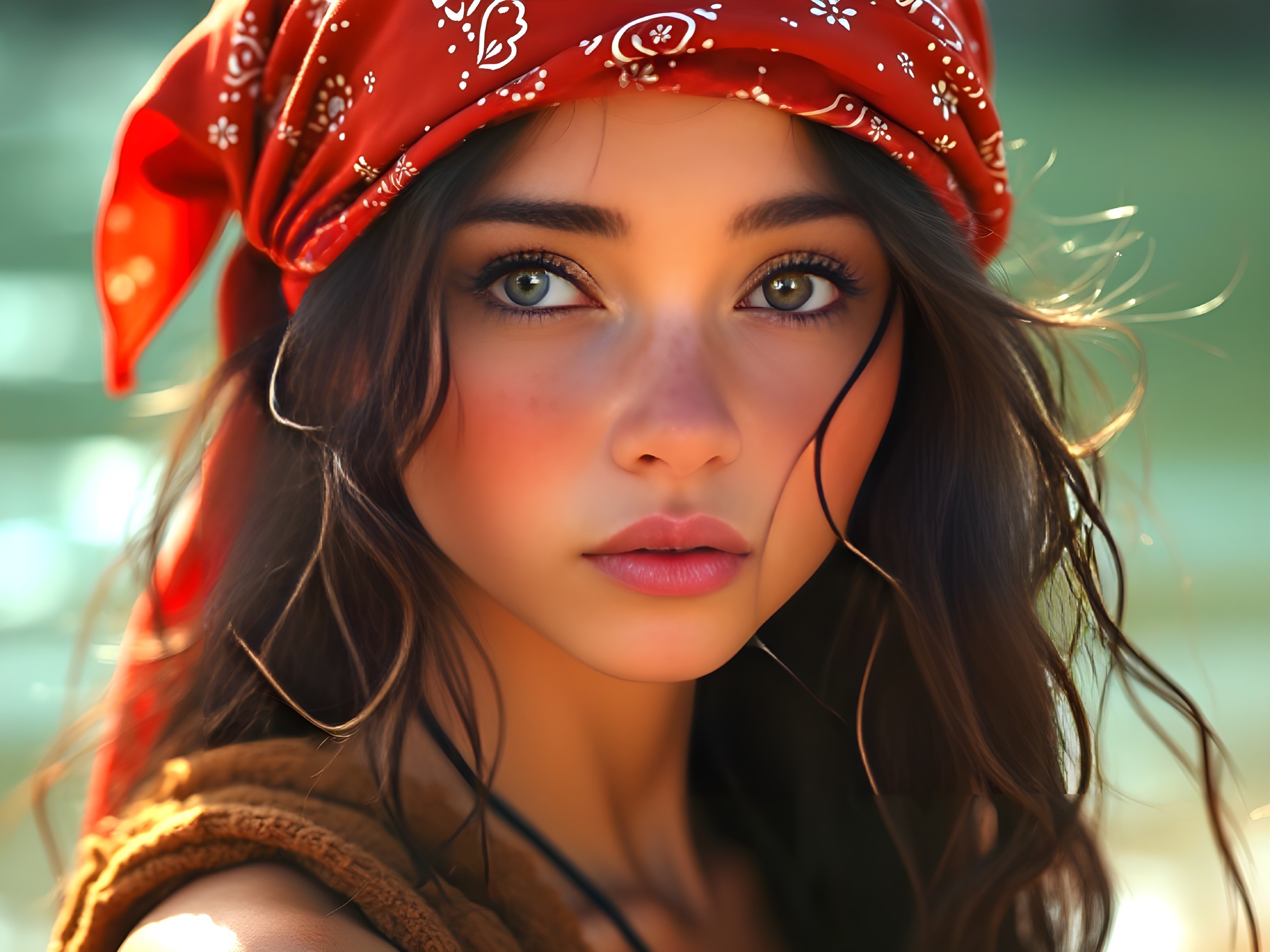 Close-Up Portrait of a Young Woman with Green Eyes