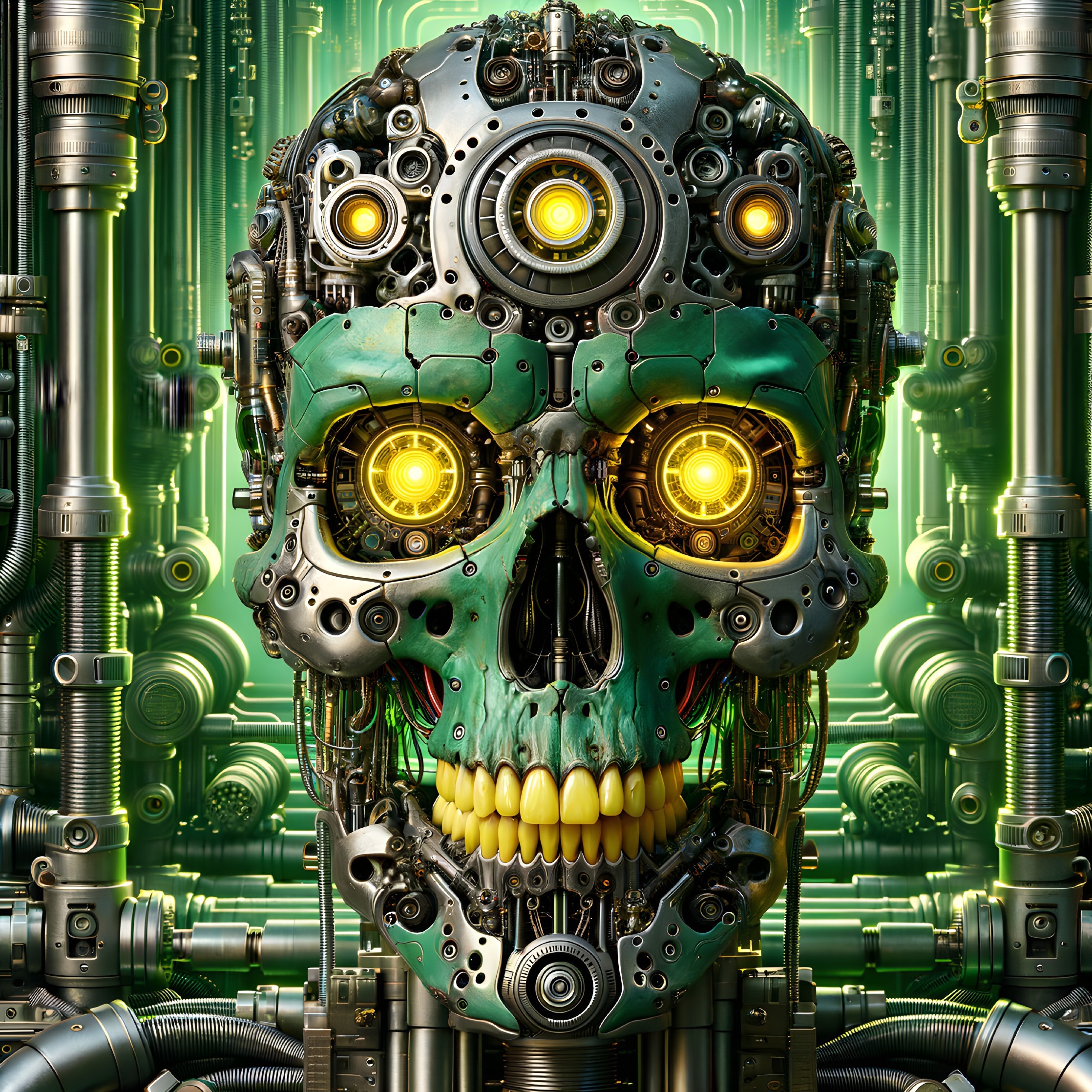 Skull and Mechanical Elements in Cybernetic Design