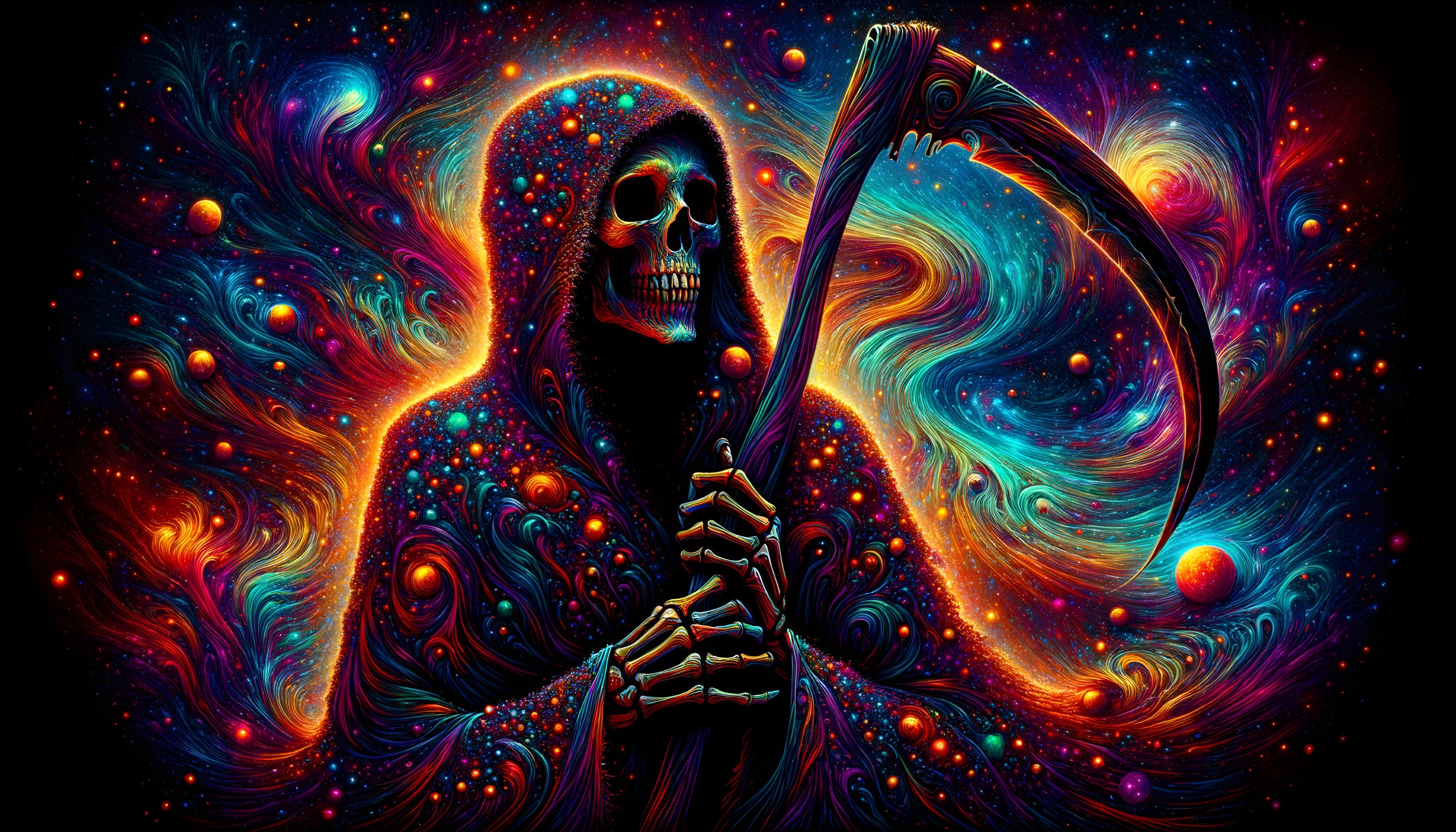Cosmic Grim Reaper in a Nebula Background