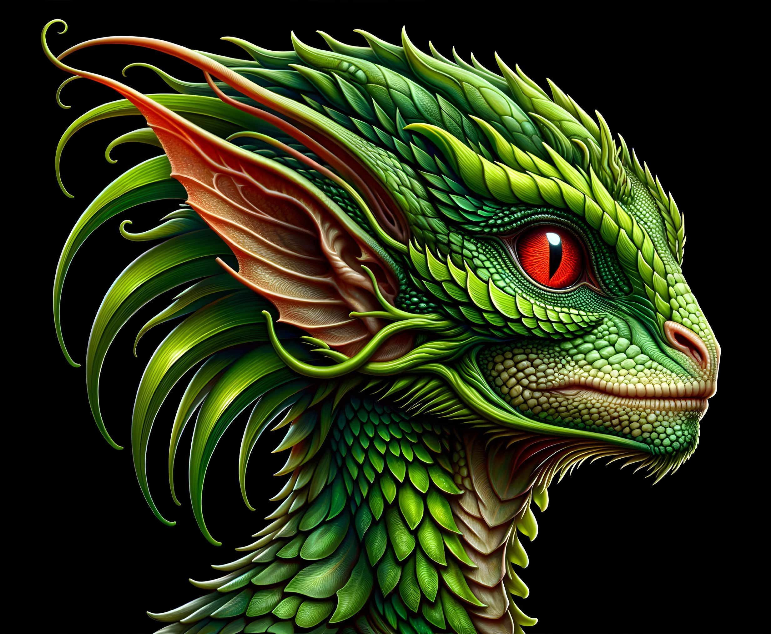 Intricate Green Dragon with Vibrant Details and Features