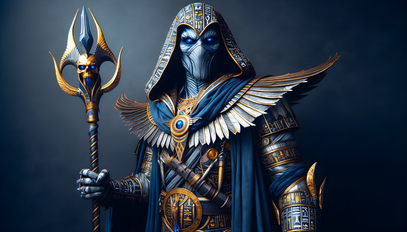 Majestic Figure in Ornate Blue and Gold Robes
