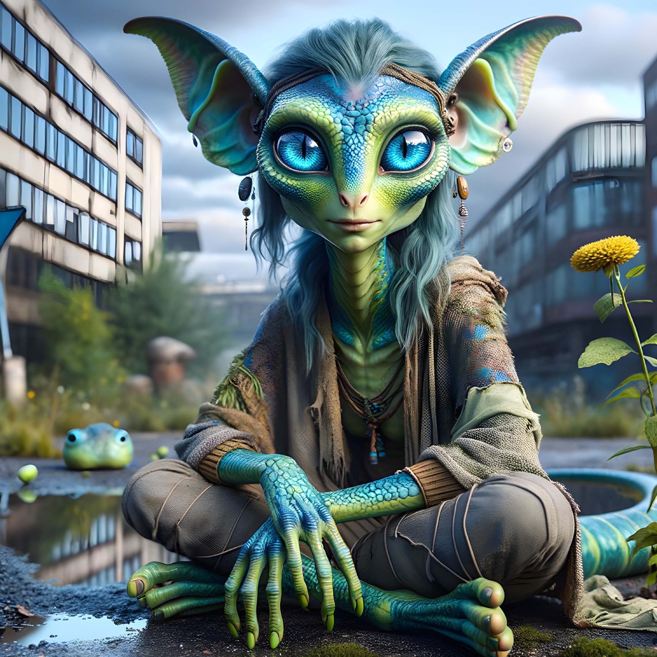 Humanoid Creature in Post-Apocalyptic Urban Setting