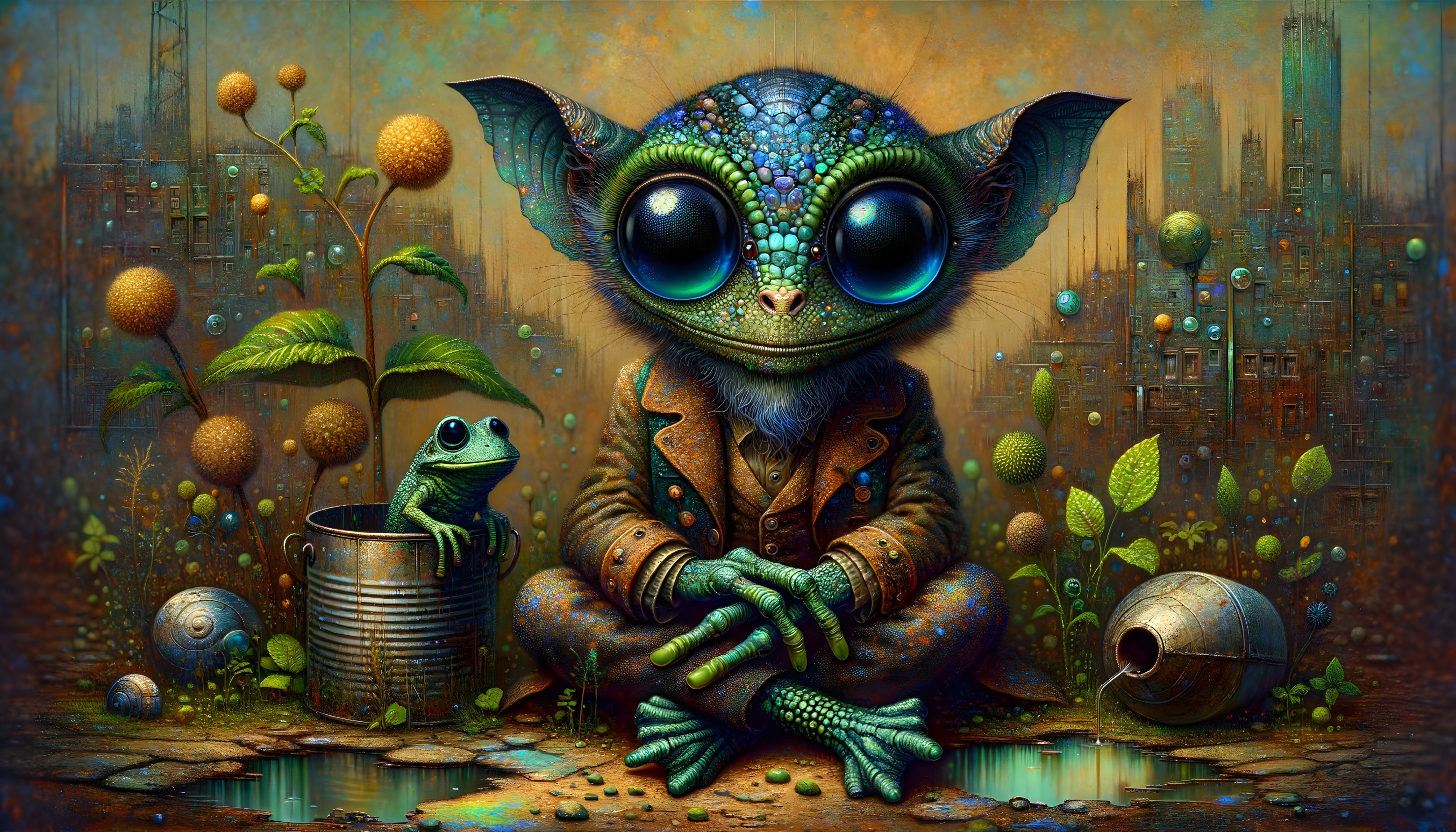 Whimsical Creature in Surreal Colorful Environment