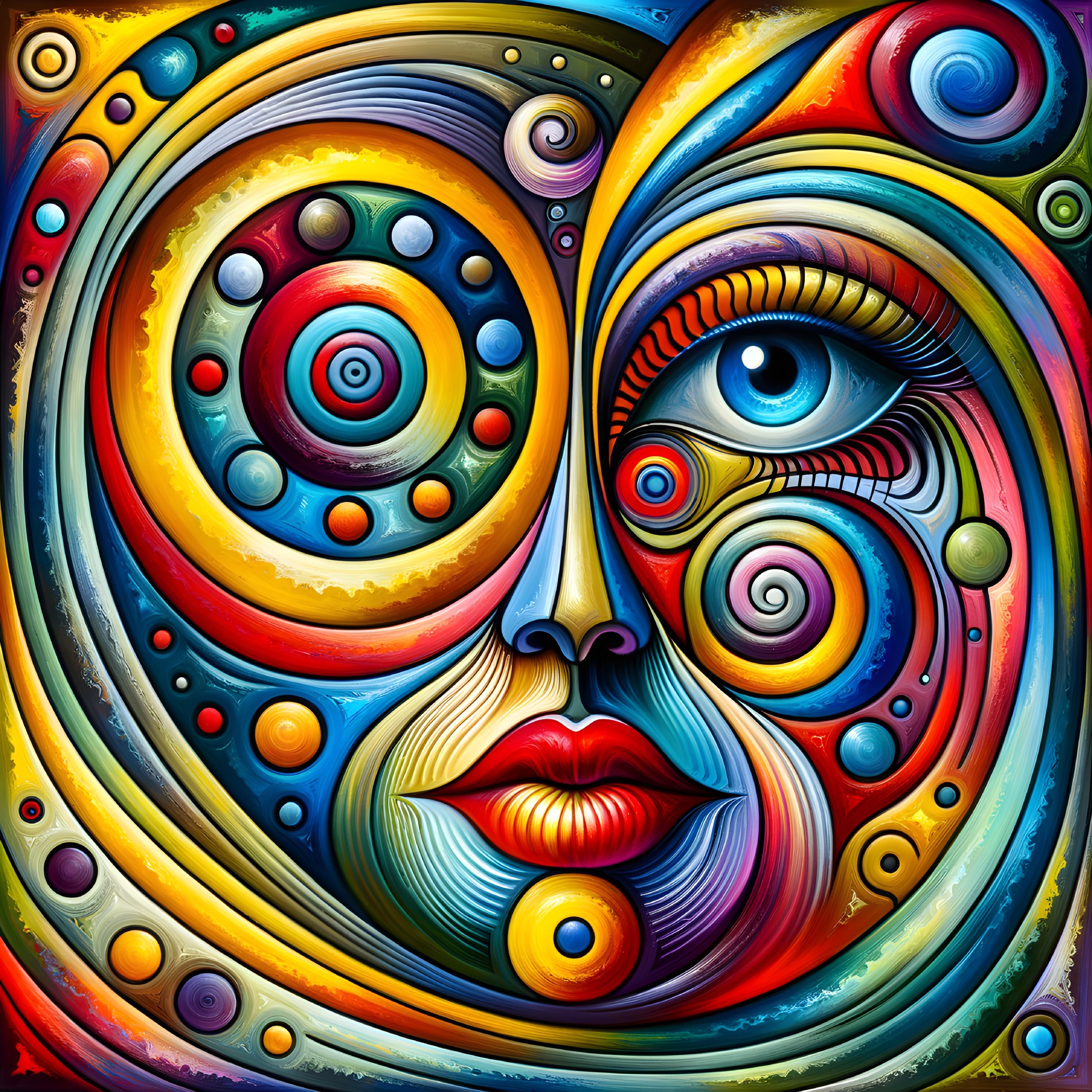 Vibrant Abstract Face with Swirling Patterns and Colors