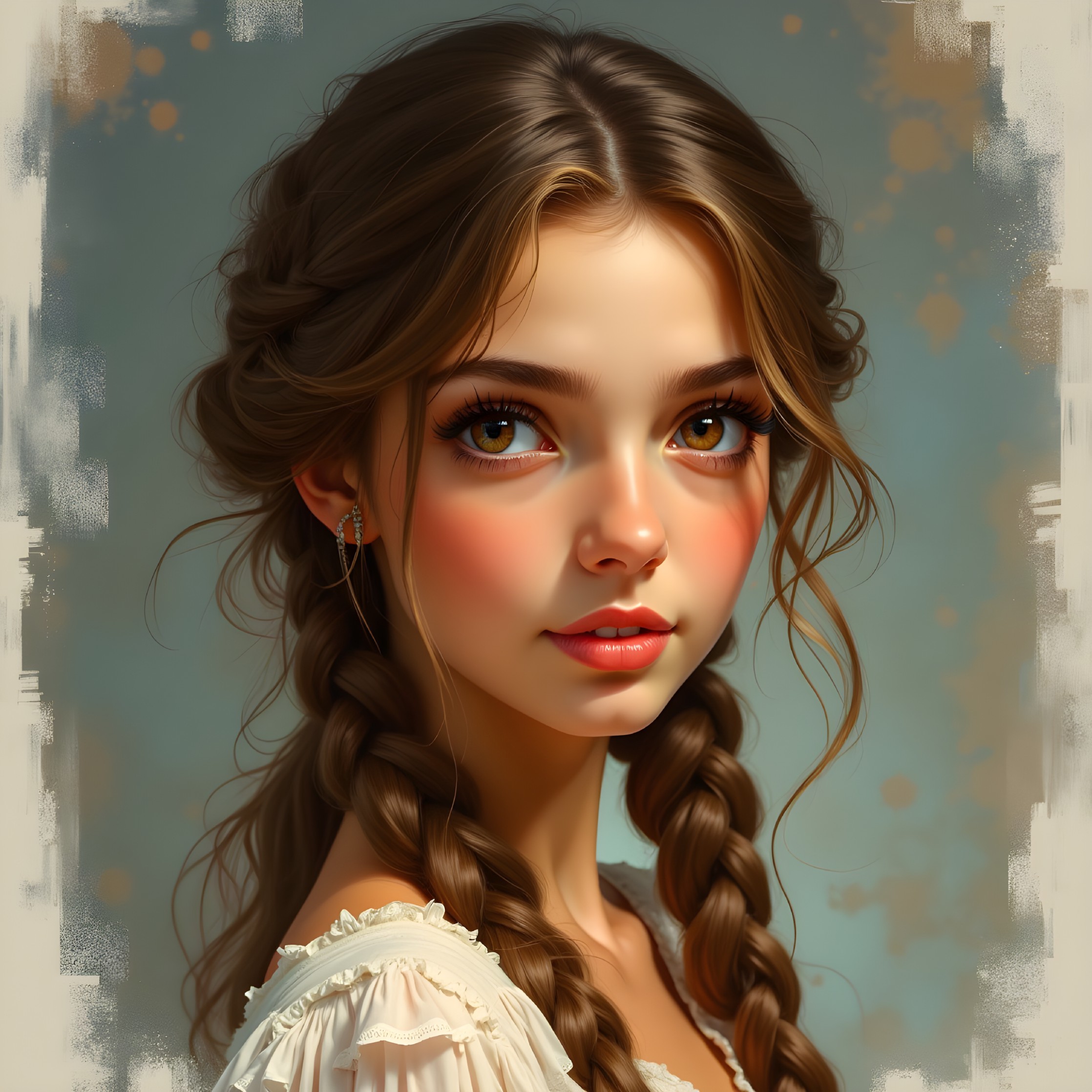 Young girl with braided hair and vintage blouse