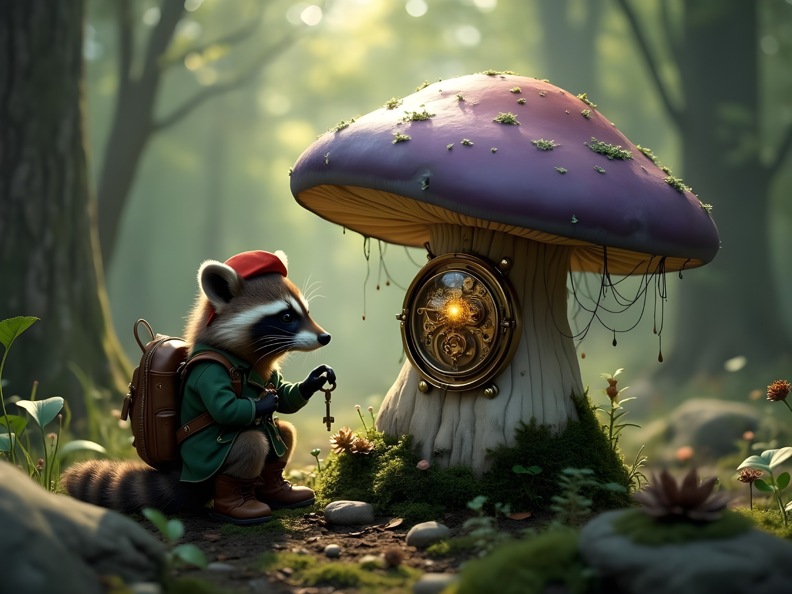 Whimsical Raccoon with Keys by Vibrant Mushroom