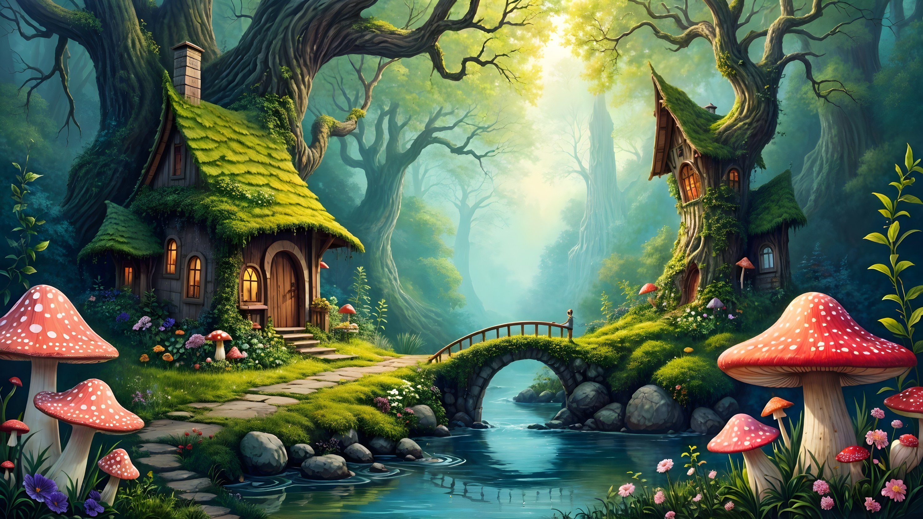 Enchanting Cottages in a Magical Forest Setting
