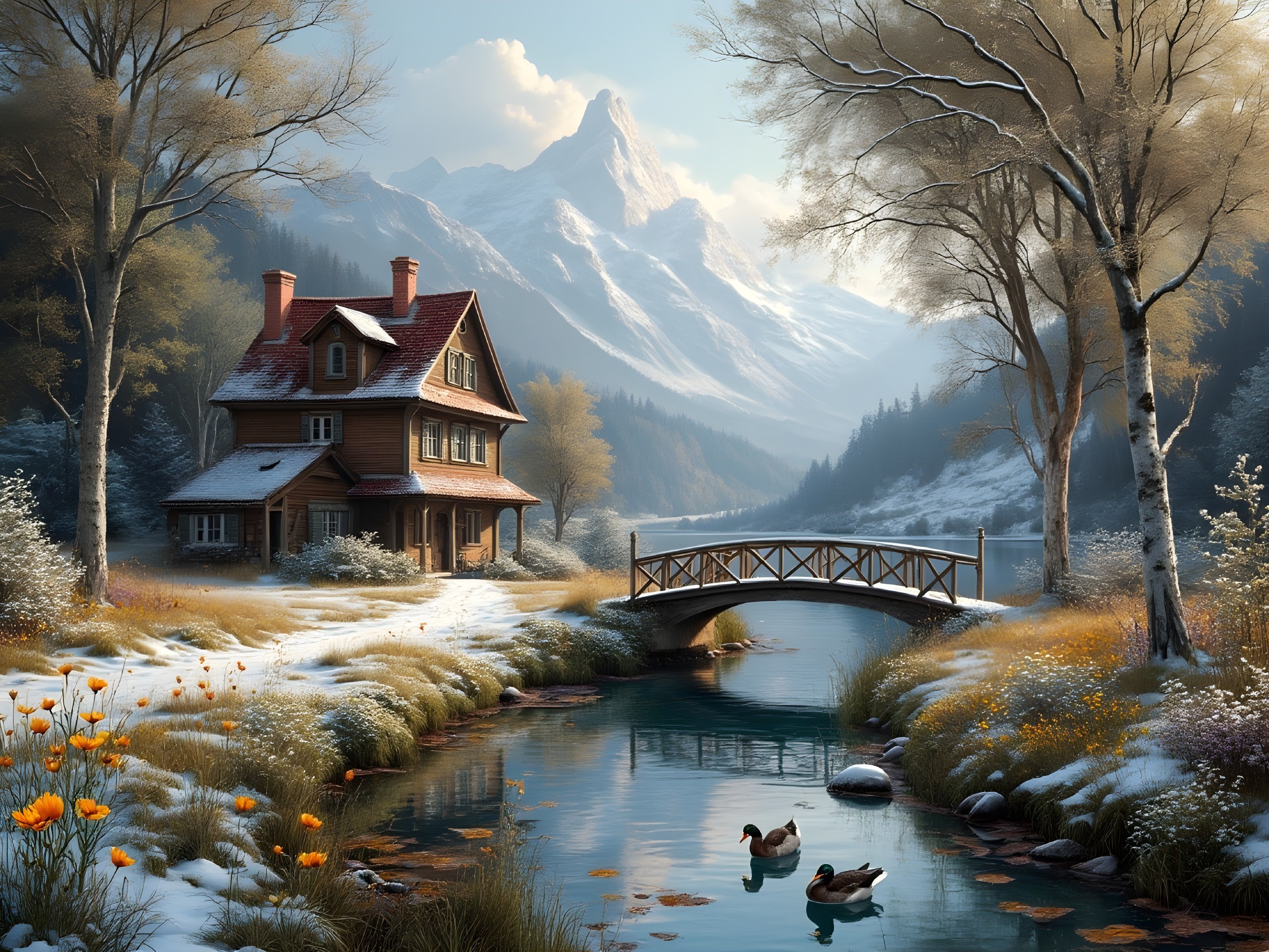 Charming House by Tranquil River in Serene Landscape