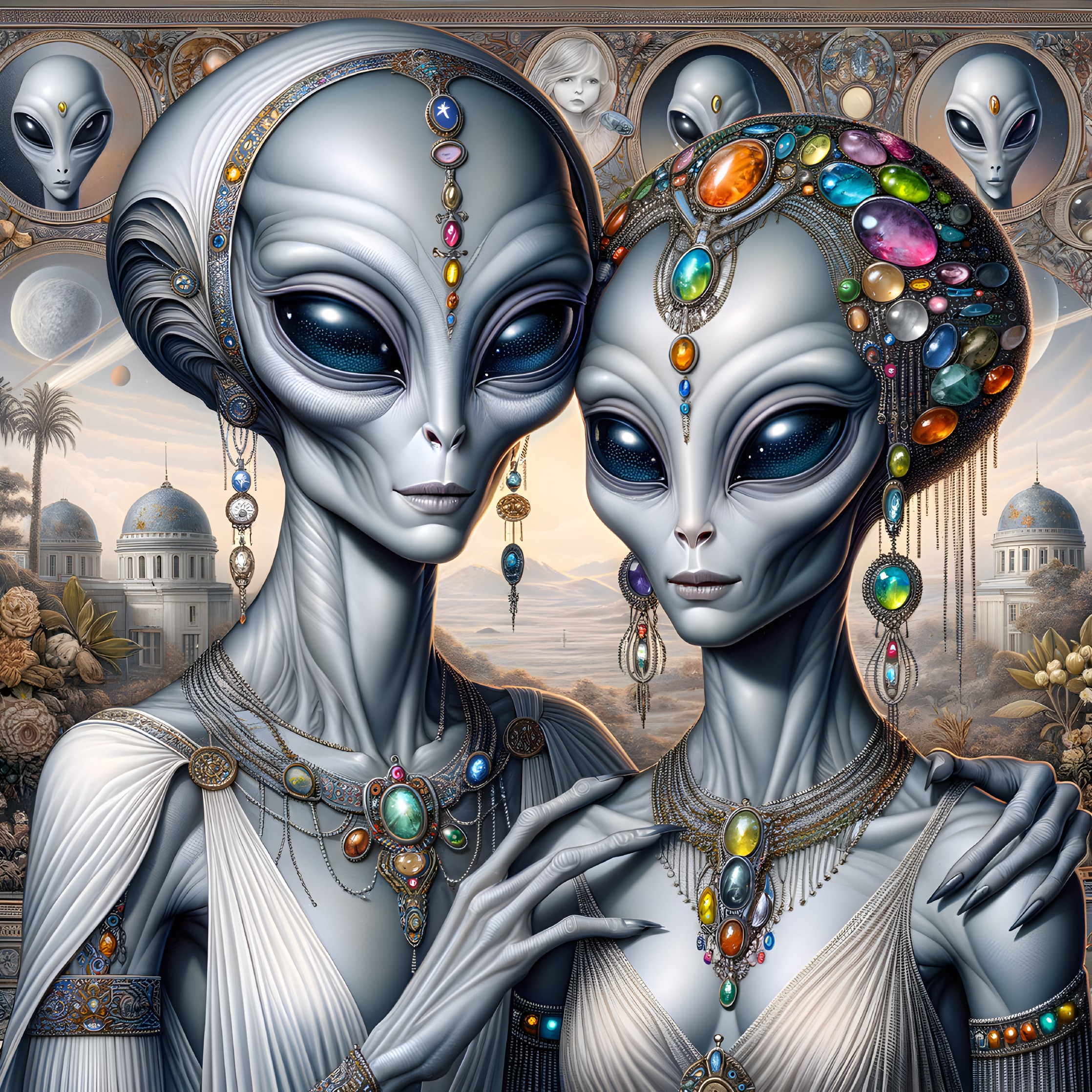 Elegant Alien Beings in Surreal Landscape