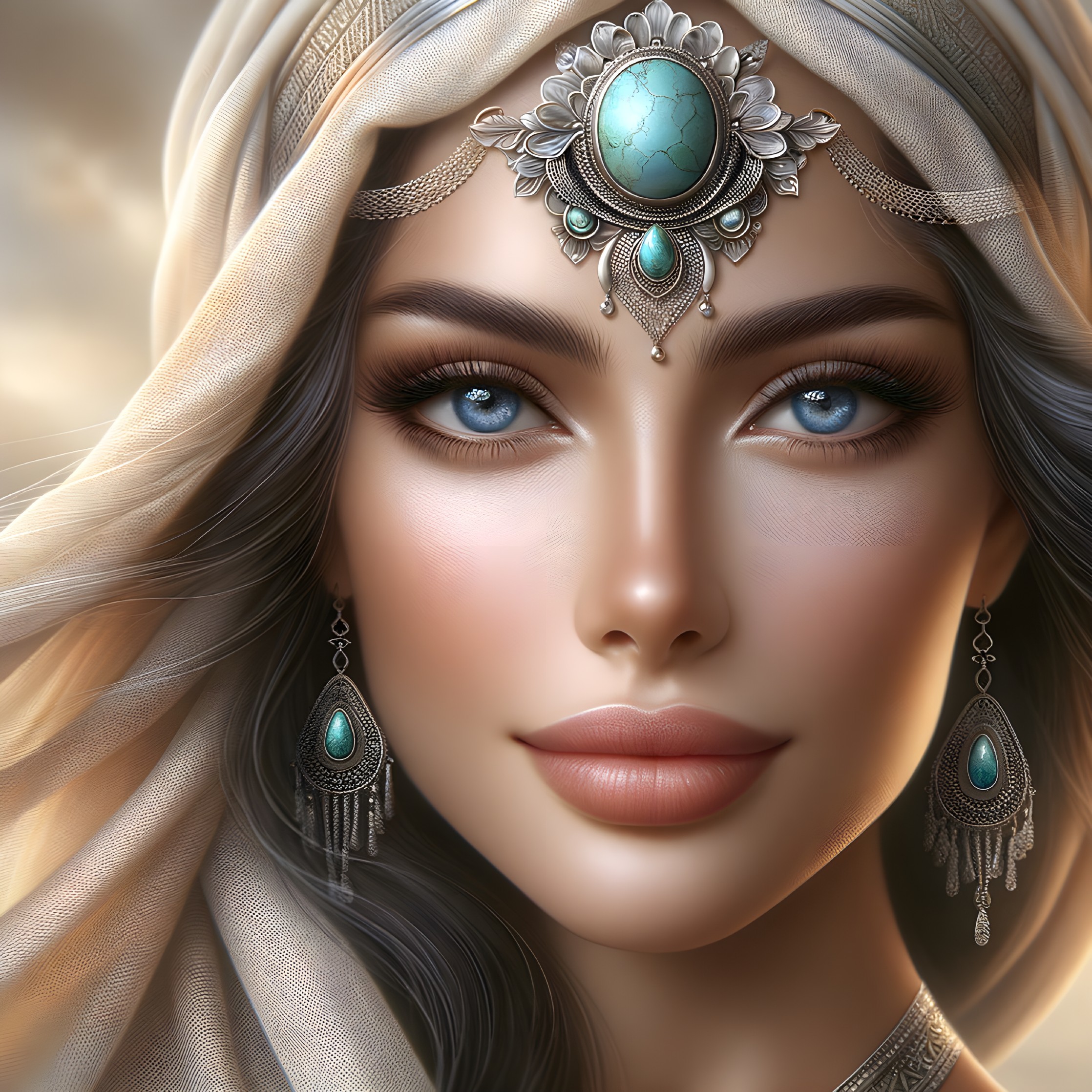 Close-Up Portrait of Woman with Blue Eyes and Veil