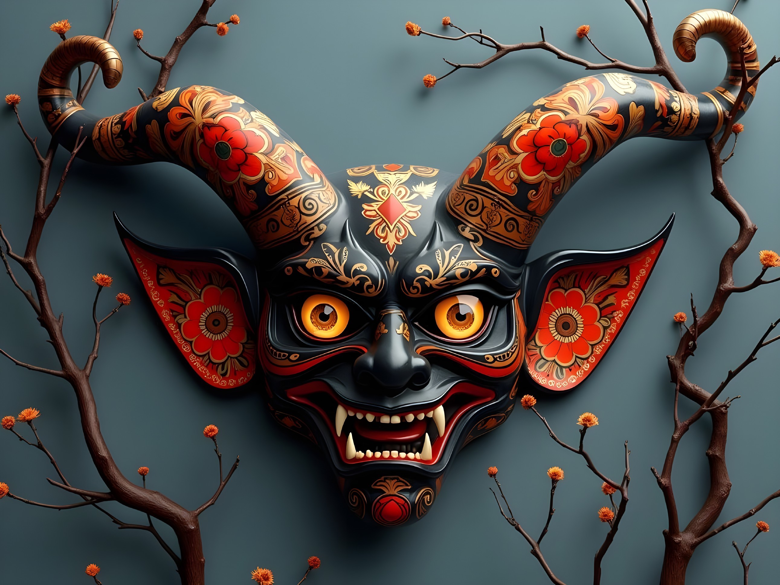 Decorative mask with vibrant colors and intricate patterns