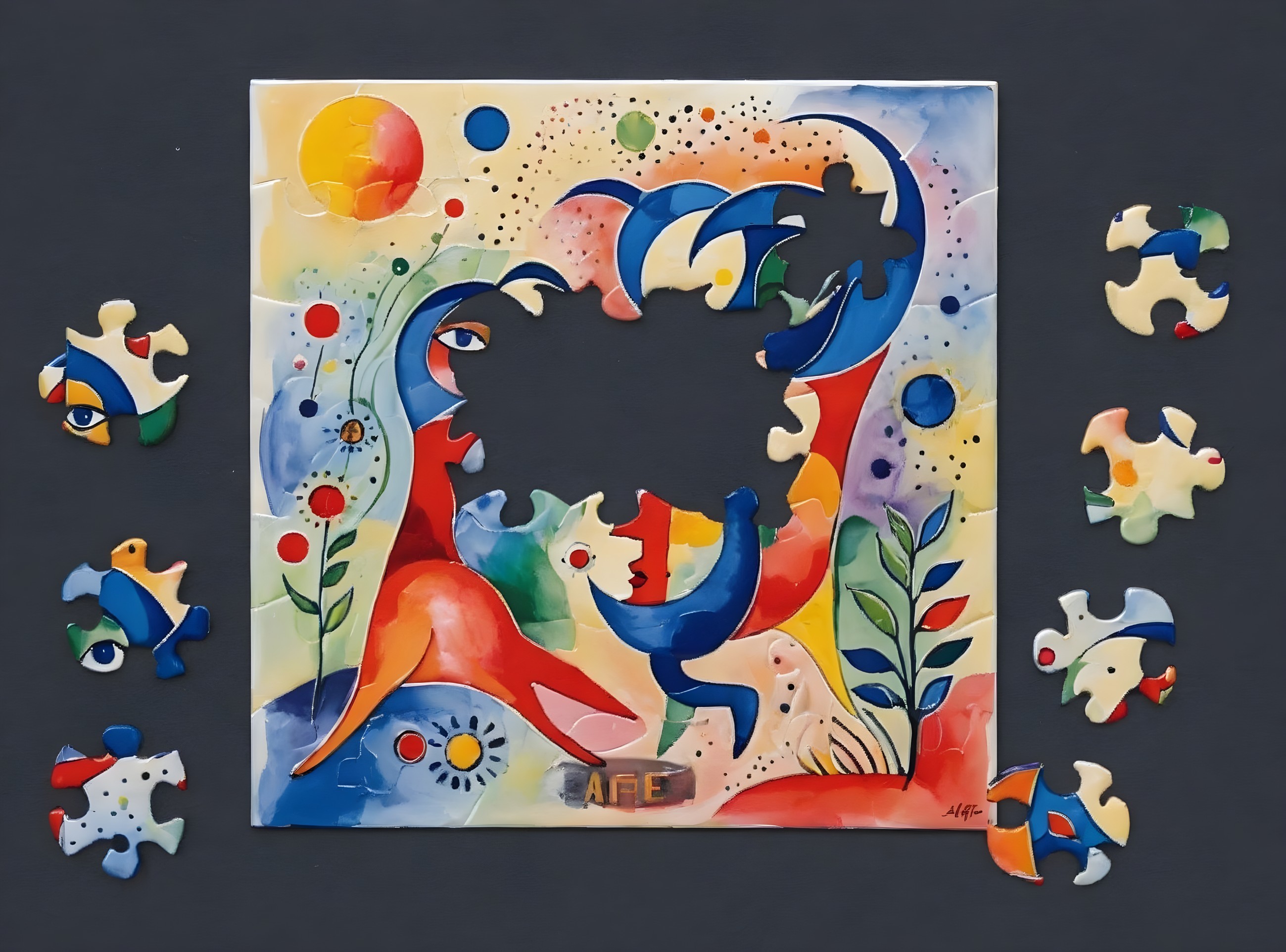 Colorful abstract puzzle with vibrant shapes and hues