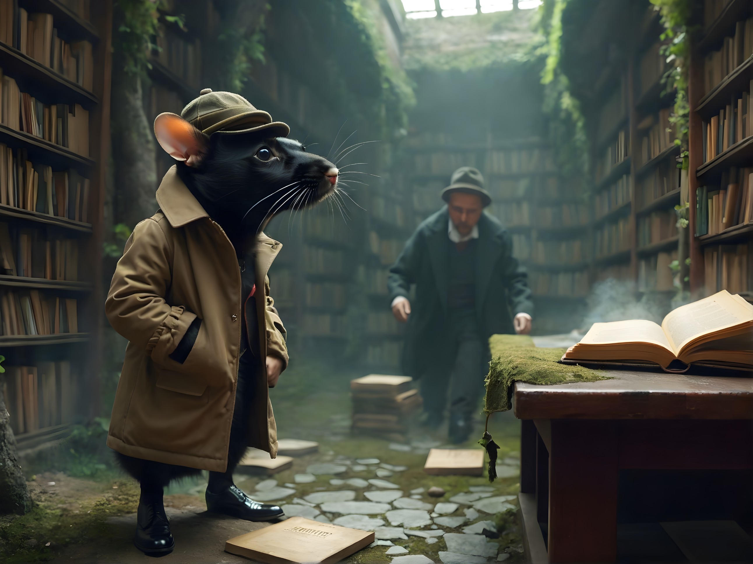 Detective Rat Explores Whimsical Library Setting