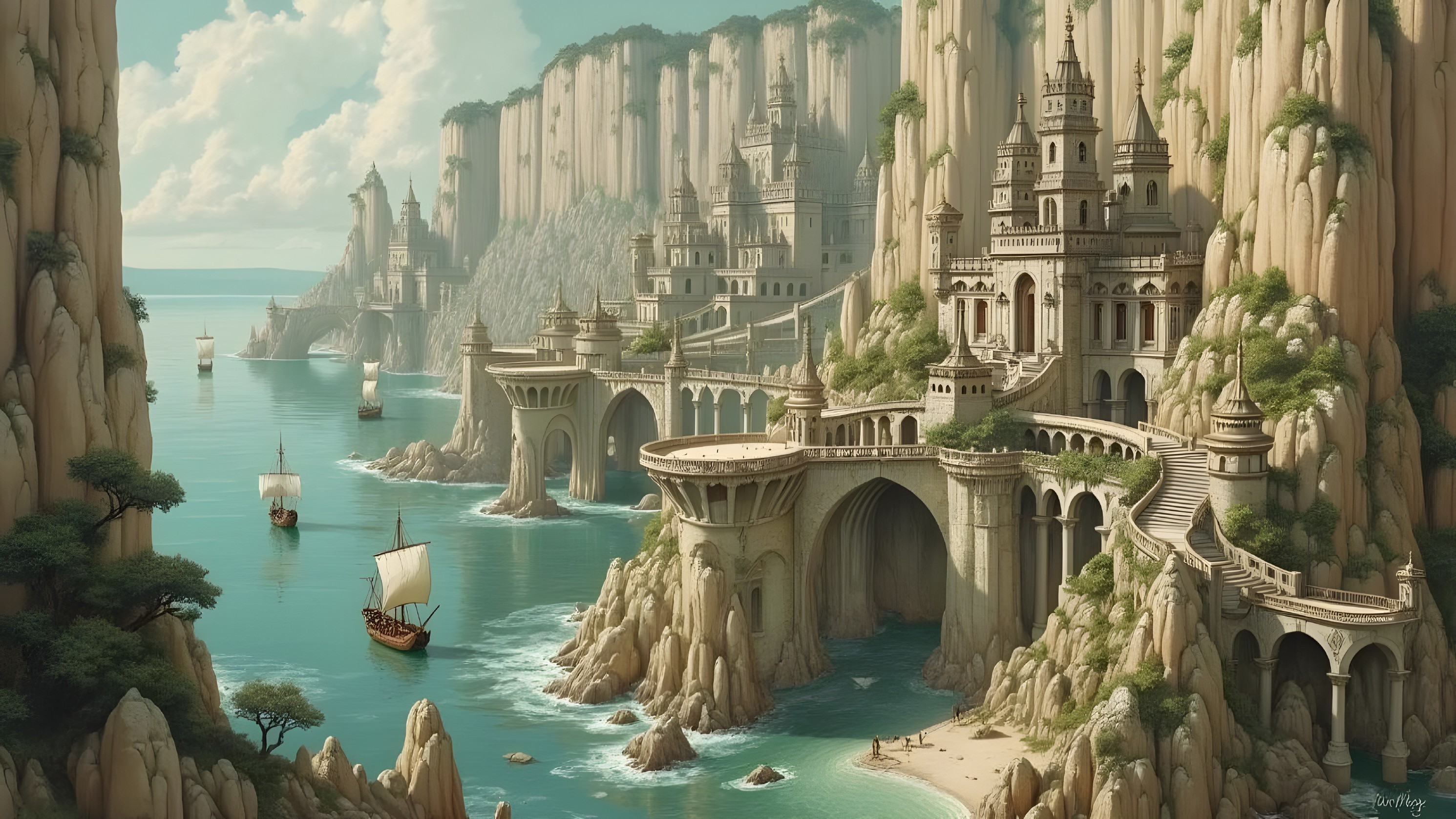 Coastal Landscape with Cliffs and Castles by the Sea