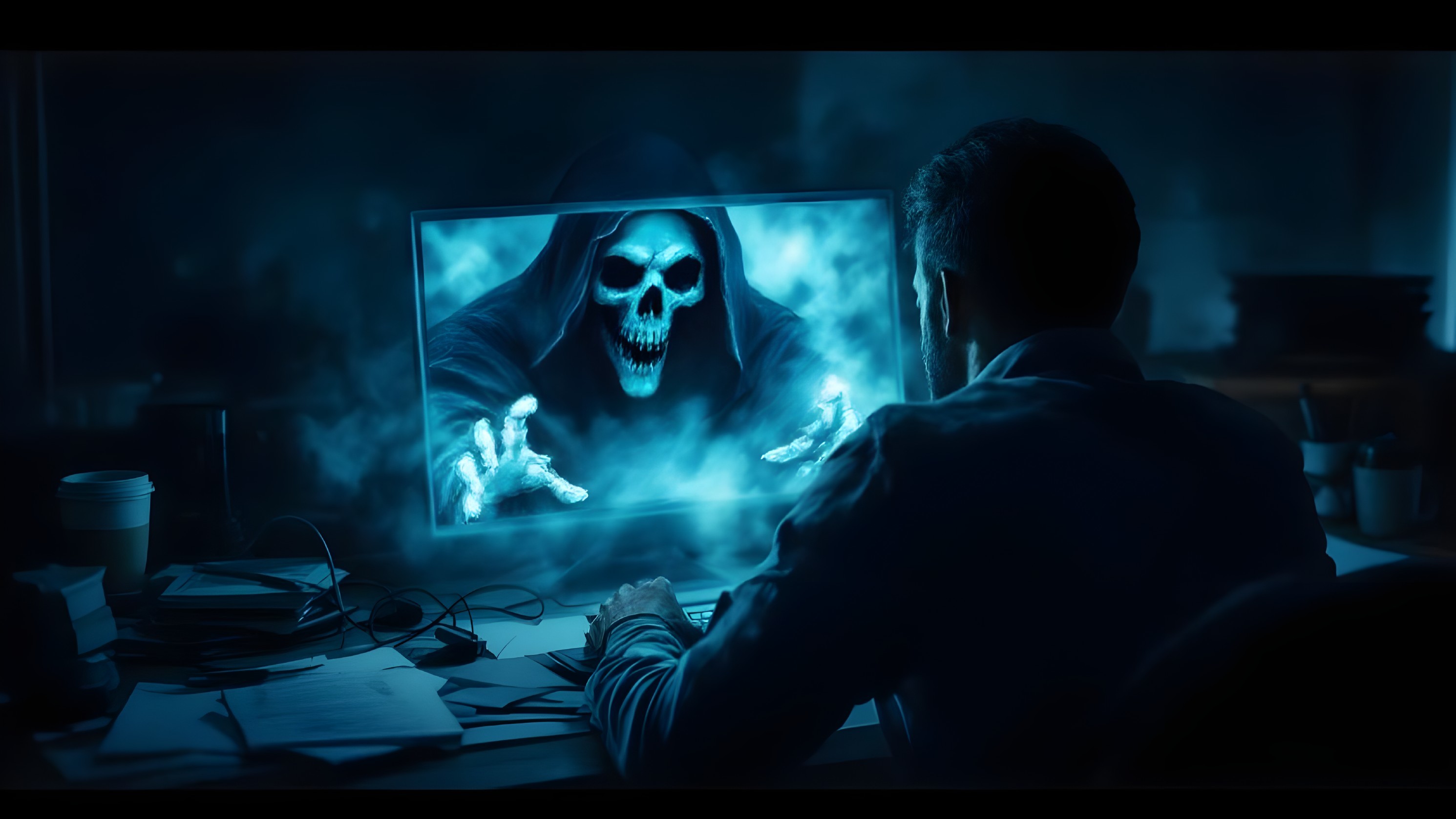 Ghostly Figure Emerges in Dimly Lit Room Scene