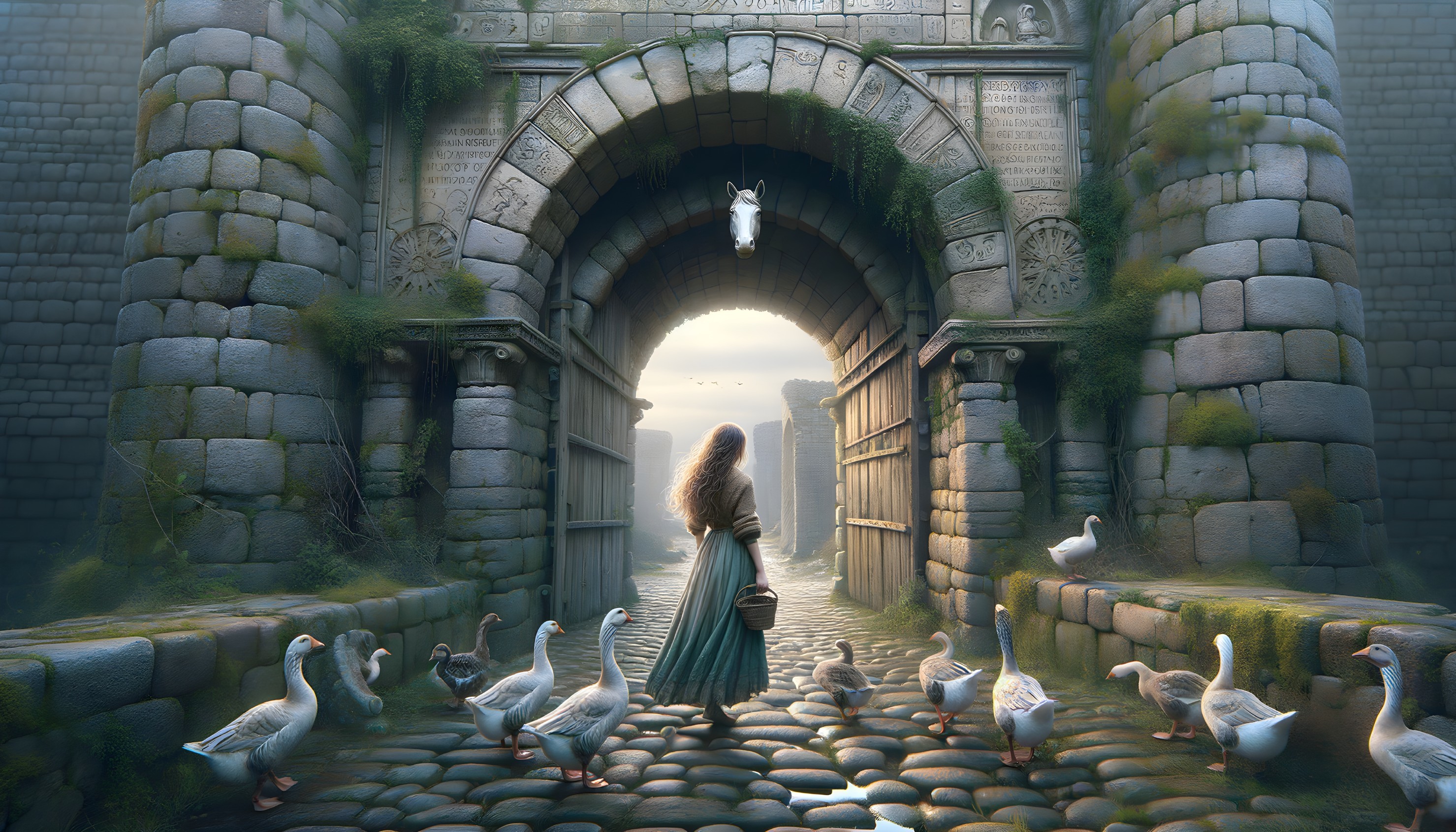 Serene Landscape at a Grand Stone Archway