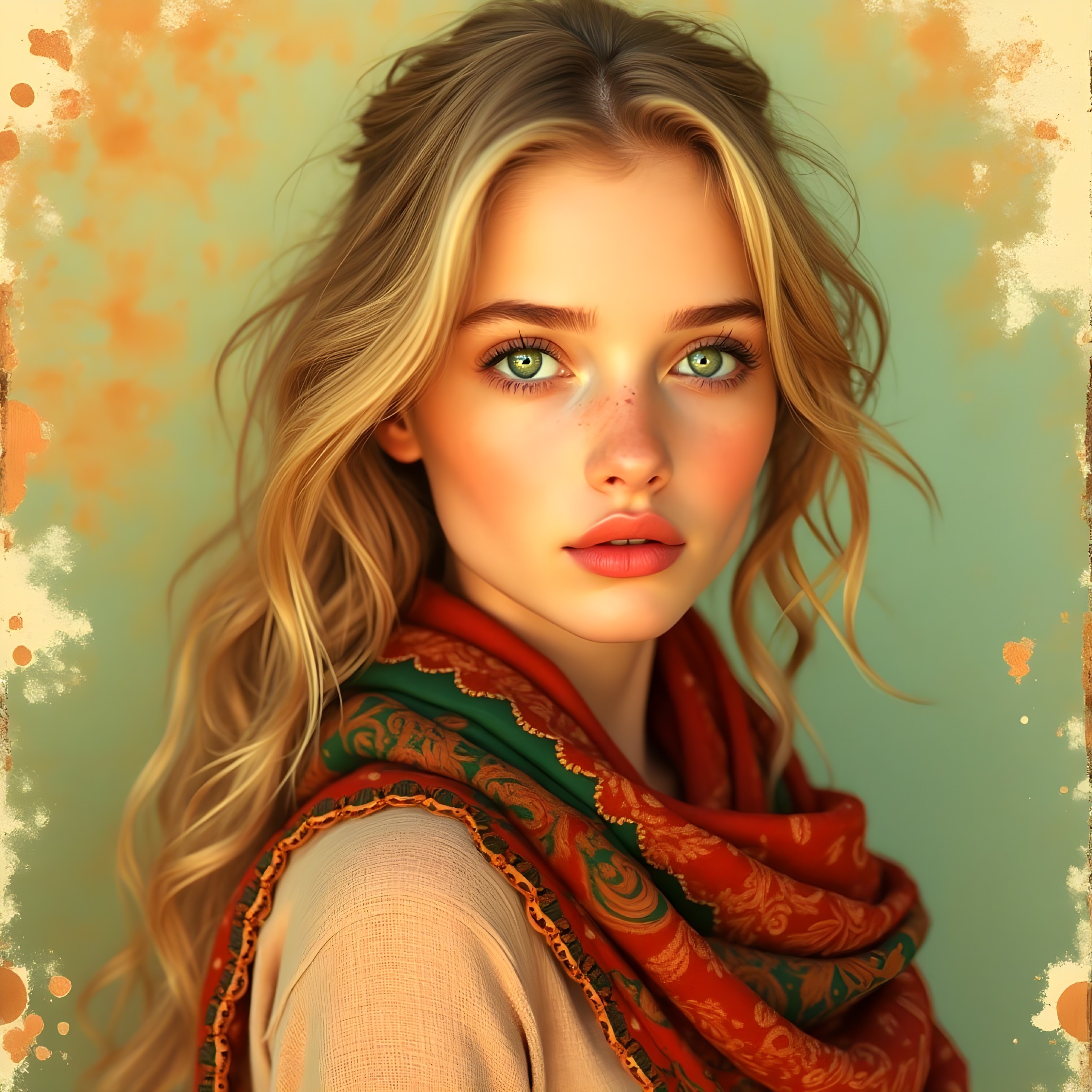 Young Woman with Blonde Hair and Green Eyes Portrait