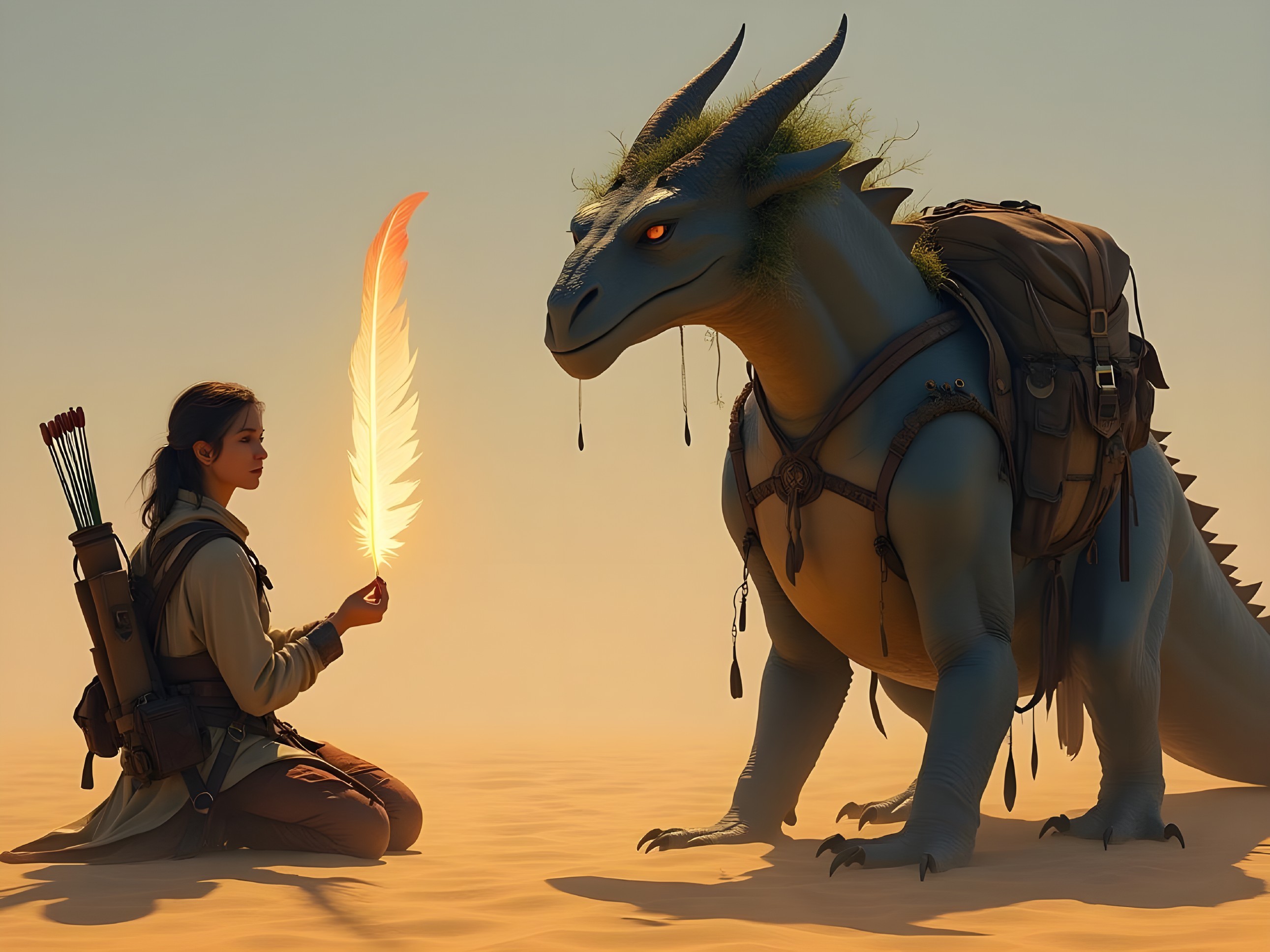 Young Adventurer Meets Majestic Dragon at Sunset