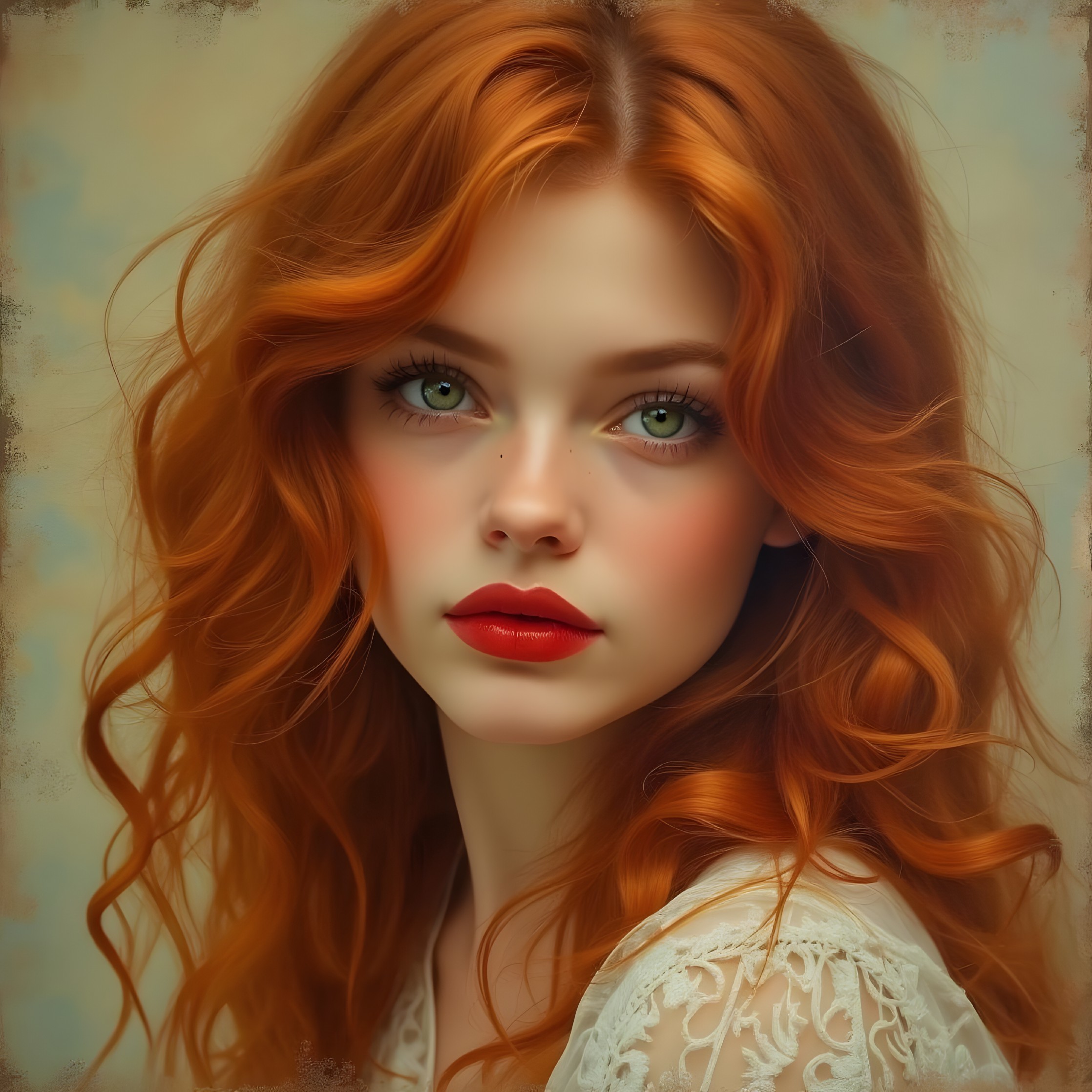 Portrait of a Young Woman with Wavy Red Hair
