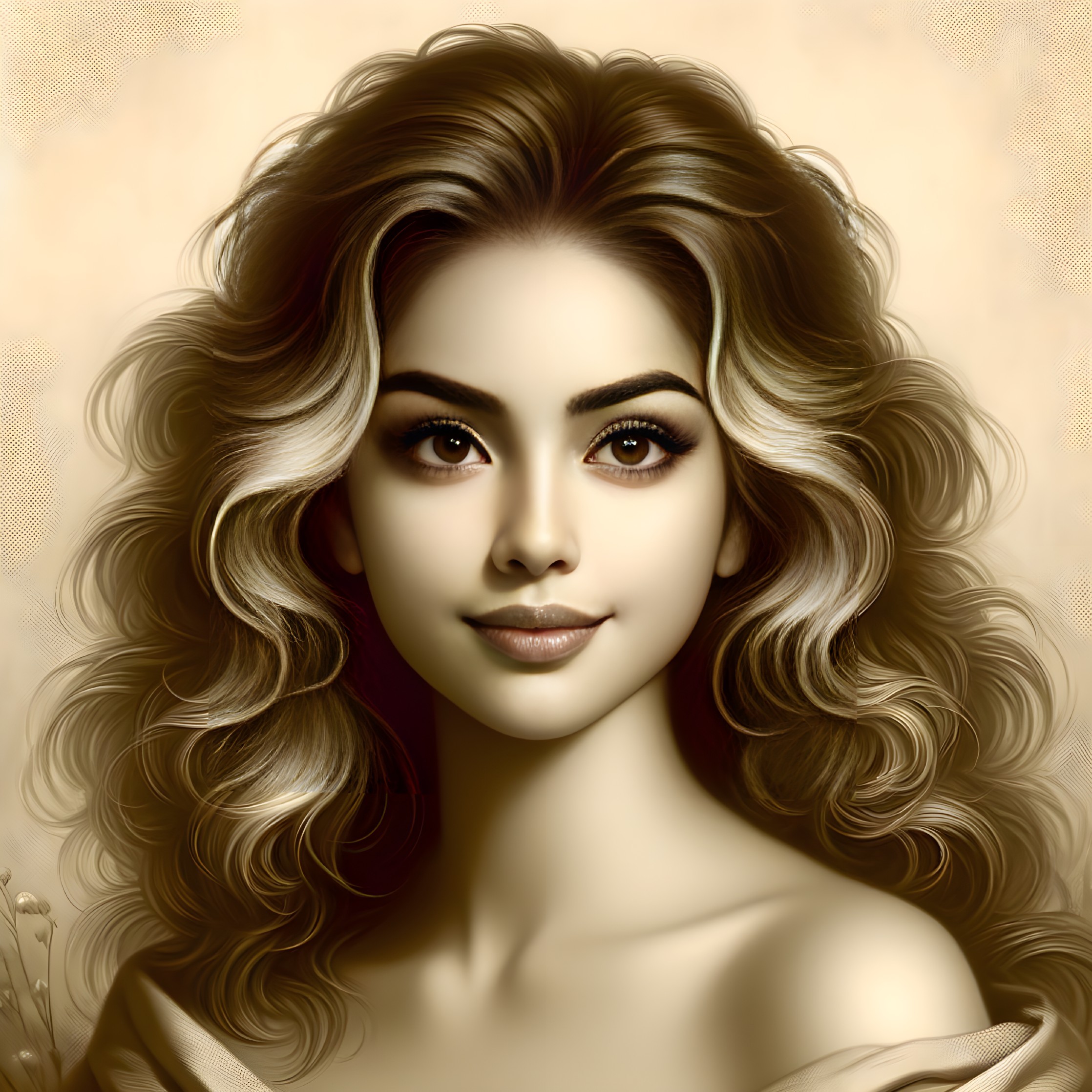 Curly-haired Beauty in Sepia