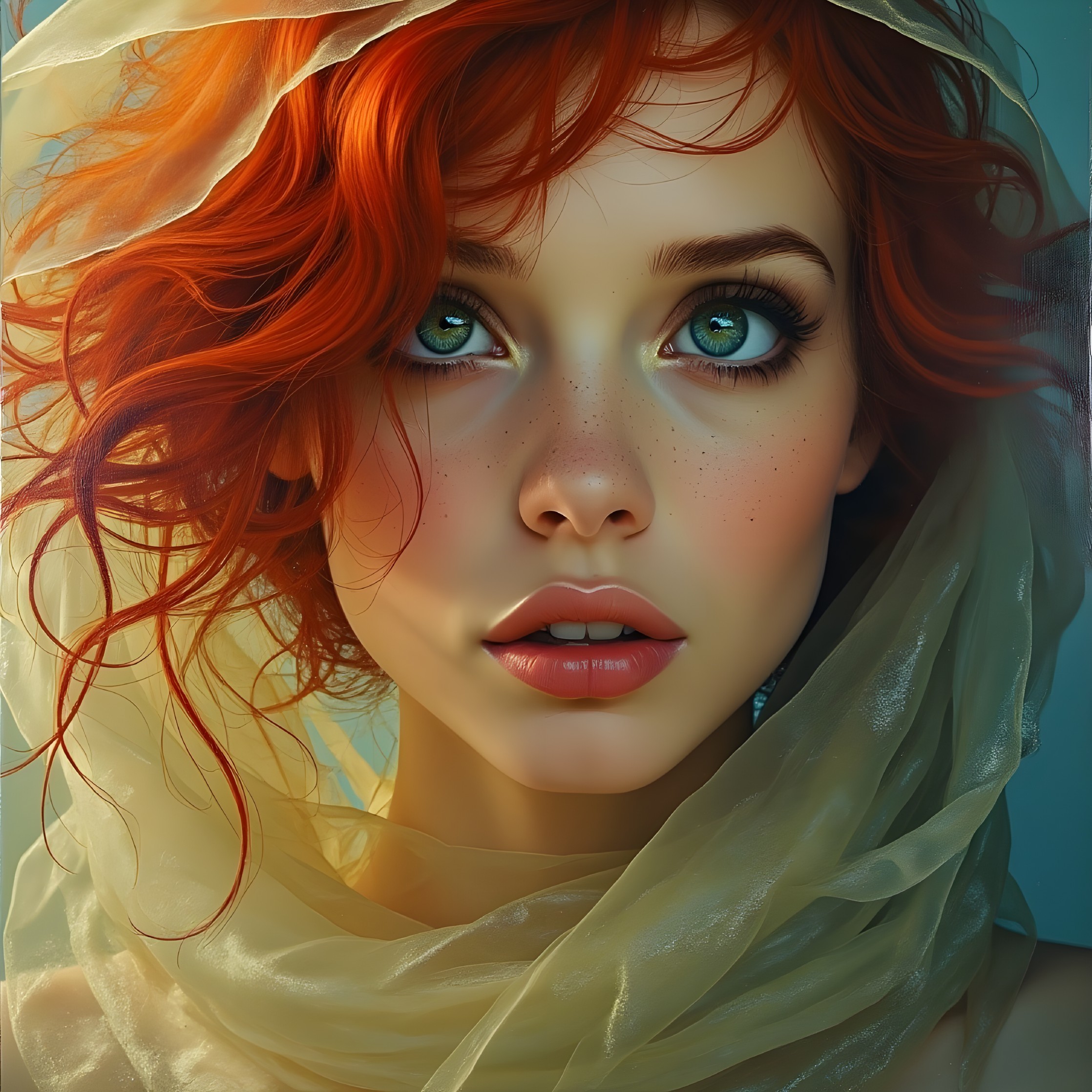 Portrait of a Young Woman with Red Hair and Green Eyes
