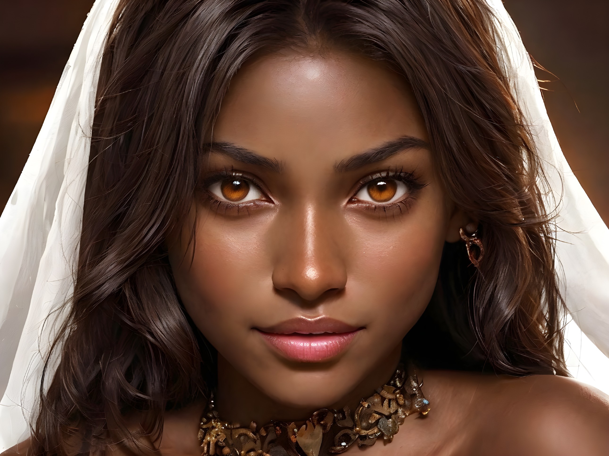 Close-up Portrait of a Young Woman with Amber Eyes