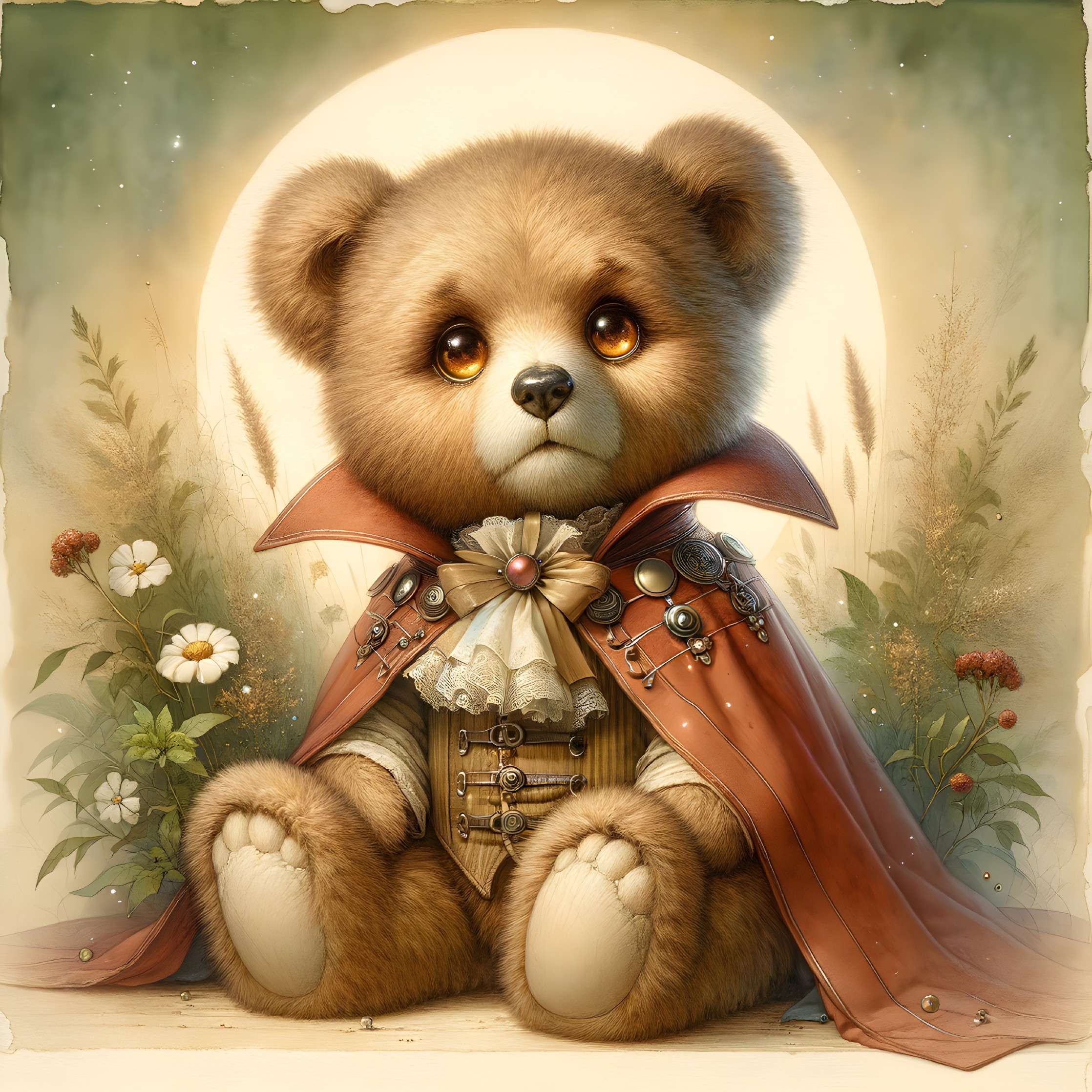 Charming Bear Cub in Whimsical Floral Setting